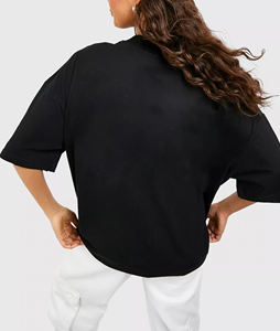 Camiseta de Mujer de Alta Calidad, 100% Algodón, con Apliques de Verano, Logotipo Impreso en 3D Personalizado, Hombros Caídos, Tejido Grueso - Product Image 5