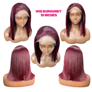 Perruque Lace Front Suisse 10 Pouces Style Bob Cheveux Remy Couleur Bourgogne Dentelle Transparente Sans Colle Perruques Cheveux Humains Taille Moyenne - Product Image 2