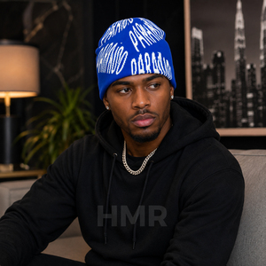 Gorro de Invierno Unisex de Acrílico de Alta Calidad con Letras Jacquard Azules de la Hermandad y Sororidad HMR, Estilo Urbano para Adultos - Product Image 5