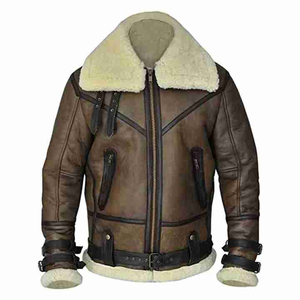 Blouson Bomber Homme en Cuir Véritable Marron avec Logo sur le Devant, Doublure en Polyester 220g, Fermeture Éclair Coupe-Vent, Col Rabattable - Product Image 1