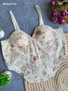 Blouse femme en coton Khadi de qualité supérieure avec broderie multi-fils, style corset, sans manches et dos zig-zag, style Dori. - Product Image 2