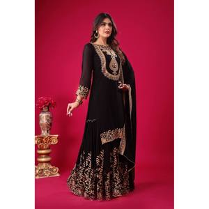 Beautiful <b>Indian</b> & <b>Pakistani</b> <b>Clothing</b> Top-Bottom and Dupatta with Heavy Embroidery Sequence Thread Work - Product Image 5