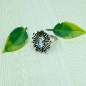 แหวนบลูโทแพซคุณภาพสูงธรรมชาติ แหวนเงินแท้ 925 แหวนพลอยสีน้ำเงิน แหวนประดับเพชรพลอย แหวนบลูโทแพซ ของขวัญเครื่องประดับ - Product Image 3