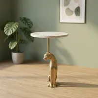 Table d'appoint moderne avec plateau rond en marbre et base en métal décorative à motif léopard, meuble d'appoint de luxe pour la décoration du salon et de la chambre