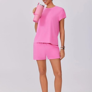 Custom Printed Women Formal Stand Collar 2pc Shorts <b>Set</b> 100% Cotton Eco-Friendly Breathable Wholesale - Product Image 4