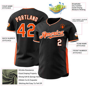 Exclusive Black Orange Baseball Team <b>Shirt</b> Full Button <b>Bird</b> Eye Mesh Personalized Logo Name Number Worldwide Wholesale - Product Image 3