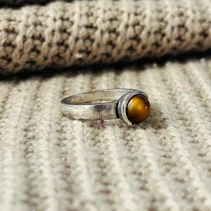 Boho Tiger Eye Gemstone Brass <b>Ring</b> with Bezel Setting Silver Plated Solitaire <b>Statement</b> Wholesale <b>Ring</b> for Women - Product Image 3