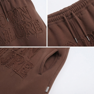 Pantalones Cortos de Felpa Gruesa para Mujer, Estilo Baggy, Largos hasta la Rodilla, con Bordado Desgastado, 450 GSM, de Tejido Terry - Product Image 6