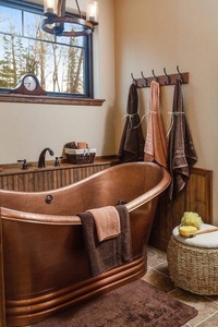 Baignoire en cuivre artisanale avec bord roulé fin, baignoire autoportante de luxe - Product Image 2