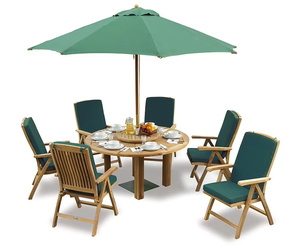 Modern Teak Round Dining <b>Table</b> Set with 6 <b>Chairs</b> <b>Foldable</b> Outdoor Garden Furniture - Product Image 1
