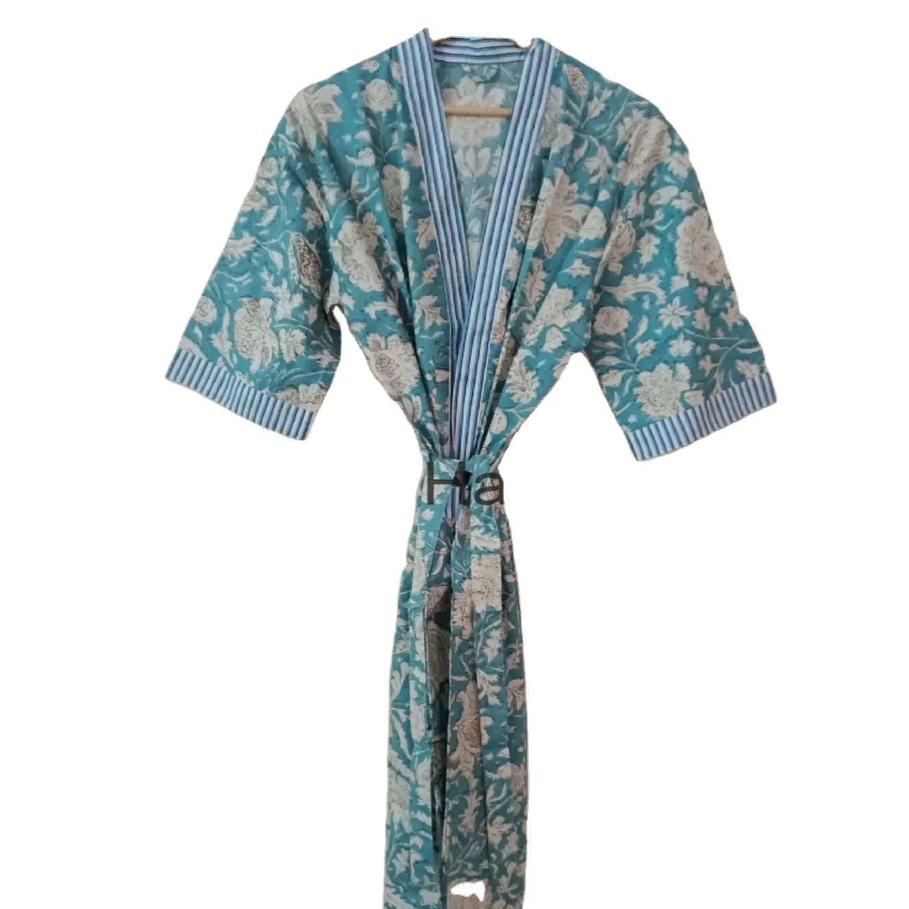 Schöne handgemachte Baumwolle Kimono Beach Wear Kleid Bademantel Brautkleid Weiche Nachtwäsche Kleid