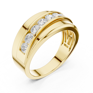Anillo de boda para hombre con diamante cultivado en laboratorio en oro amarillo – Anillo de oro moderno, ancho y llamativo con diamantes - Product Image 2