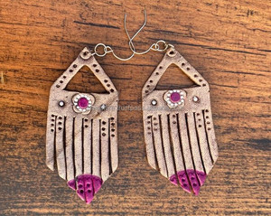 New Arrival Western Style Hand Tooled Carving Leather <b>Earrings</b> Women Cute Trendy Teardrop <b>Earring</b> Tooled Leather Western Jewelry - Product Image 4