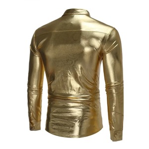 Chemise en cuir pour homme, style automne-hiver, costume de boîte de nuit, finition métallisée argentée, dorée, noire, manches longues - Product Image 2
