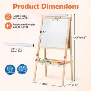 Cavalletto Regolabile a Doppia Faccia con 4 Contenitori per Colori per Giocattoli da Disegno - Product Image 3