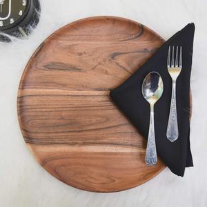 Assiette de service ronde en bois poli fait main, style Wabi Sabi, en bois massif, écologique, pour la décoration de table, objet décoratif, en stock - Product Image 3