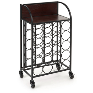Estante de vino de hierro forjado para mesa con asa de madera, estilo vintage, de malla metálica, soporte de vino independiente para almacenamiento y exhibición - Product Image 5