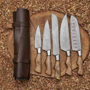 Juego de cuchillos de cocina profesionales de nuevo diseño, hechos a mano con acero de Damasco premium y mango de madera, cuchillos de cocina de alta calidad para regalo. - Product Image 3