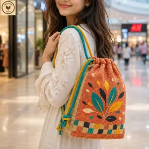 Custom Printed Jute Burlap <b>Drawstring</b> Gift Pouch Bag 25x31x16 cm Wedding Favor Jewelry Cosmetic Packaging Wholesale OEM Supplier - Product Image 6