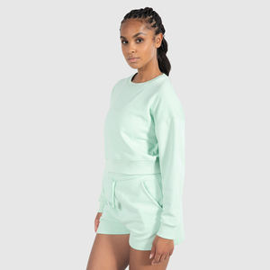 Sudadera con Capucha Corta de Otoño para Mujer, Talla Grande, con Logotipo Personalizado, de Poliéster/Algodón, Forro Polar de Invierno, Sudadera Corta Holgada - Product Image 3