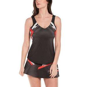 Camiseta sin mangas de malla con bloques de color para mujer, de secado rápido, atlética, informal, deportiva, con patrón negro, rojo y blanco - Product Image 1