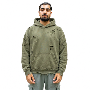 Sudadera con Capucha Extra Grande para Hombre, Beige, Algodón, Felpa Francesa, Diseño de Bolsillo Desgarrado, Colores Personalizados, Ropa de Invierno Ecológica - Product Image 4