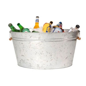 Bac à boissons en métal galvanisé de forme ronde, grand seau à glace avec poignées en bois, excellente qualité, accessoires de bar pour vin et champagne - Product Image 1