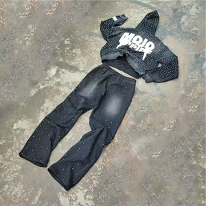 Survêtement de qualité supérieure avec logo personnalisé, strass épais, 100% polyester/coton, vêtements de rue d'hiver pour hommes et femmes - Product Image 5