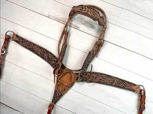 Ensemble d'équipement équestre classique en cuir Hermann Oaks Western Sier pour l'équitation, comprenant une bride de cowboy, une têtière et un harnais de poitrine - Product Image 3