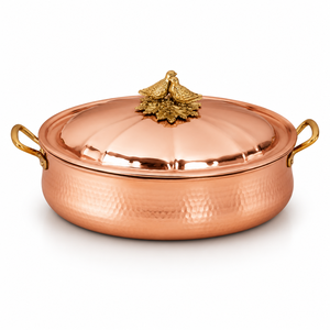 Cazuela de Cobre Martillado Artesanal con Tapa, Asas de Latón y Perilla Decorativa de Pájaro, Utensilios de Cocina de Lujo para Hotel y Restaurante - Product Image 1