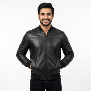 Men's Custom Genuine Leather Stand Collar Letterman Varsity <b>Jacket</b> Wholesale for Motorcycle Riding <b>jacket</b> for men - Product Image 1