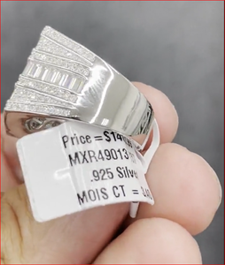 Geometric Cocktail <b>Ring</b> With Emerald Cut Cubic Zirconia Channel Setting Rhodium Plated Stainless Steel Modern Party Jewelry - Product Image 4