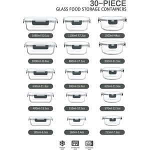 Set di 30 Contenitori in Vetro per Preparazione Pasti con Coperchi a Chiusura Ermetica, Adatti al Microonde per Conservazione Alimenti - Product Image 2