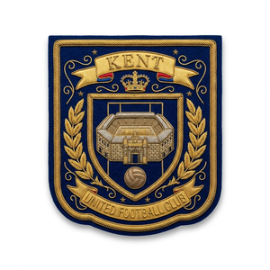 Private Label Hand Embroidered Bullion Badge Custom Soccer Club Crest Gold Wire Football Blazer Patch Academy Emblem Bulk - Product Image 1
