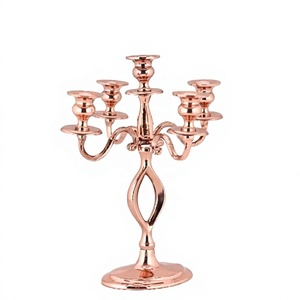 Hot Selling Rose Gold Metal Table Top Candelabra <b>Candle</b> <b>Holders</b> <b>Lanterns</b> for Wedding Living Room Christmas Hotel Interior - Product Image 1