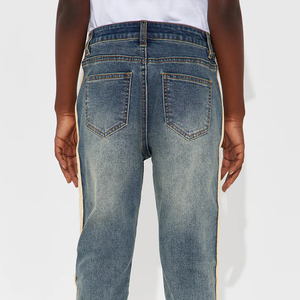 Jeans de mezclilla para niños con cintas laterales, corte ajustado, cierre de botón y diseño elegante para compradores al por mayor / Logotipo personalizado - Product Image 6