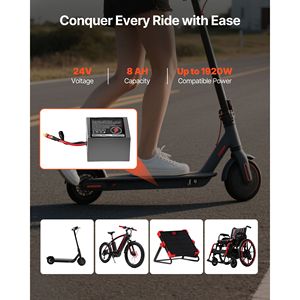 Batteria al Litio per Scooter Elettrico 24V 8Ah con Caricabatterie BMS 30A, Cavo di Espansione con Connettore T, Oltre 500 Cicli, Pacco Batteria 25.6V Nominale 50Ah - Product Image 2
