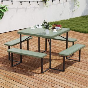 Grande Set da Picnic Quadrato per Esterni - Tavolo da Pranzo per 4-8 Persone con Foro per Ombrellone e Costruzione in HDPE Resistente - Product Image 2