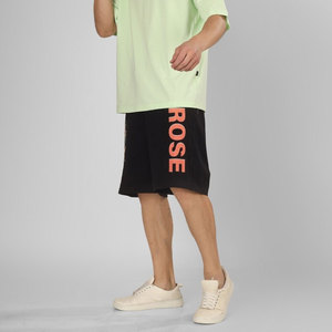 Shorts Bermuda Homme Noir à Imprimé Floral Taille Mi-Haute avec Cordon de Serrage Style Décontracté Logo Rose Tricoté Respirant - Product Image 5