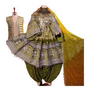 Nouvelle collection 2026 : Robe afghane pour femme, longueur genou, broderie riche, dentelle, fermeture éclair, avec gilet assorti pour homme - Product Image 1