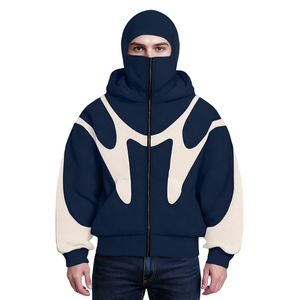 Sweat à capuche zippé intégral pour homme, style streetwear, 100% coton, hiver, imprimé lettres gothiques, molleton épais, coupe classique - Product Image 1