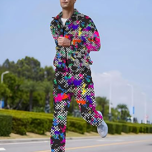 Ensemble de survêtement pour homme, tissu extensible respirant, fermeture éclair intégrale et pantalon confortable pour l'entraînement physique, survêtement graphique - Product Image 4