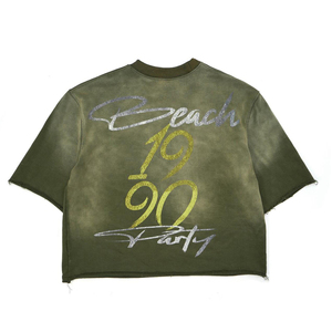T-shirt court ample 100 % coton épais, délavé à l'acide, effet soleil, thermique, épaules tombantes, streetwear, sérigraphie, pour hommes - Product Image 2