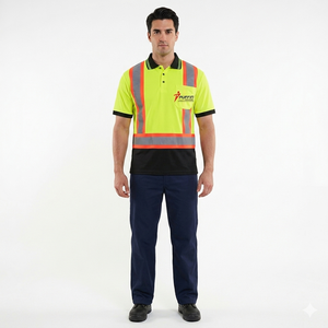 Polo de travail de sécurité unisexe PUFFIN SPORTS en polyester haute qualité, personnalisé, haute visibilité, respirant, coupe classique - Product Image 5