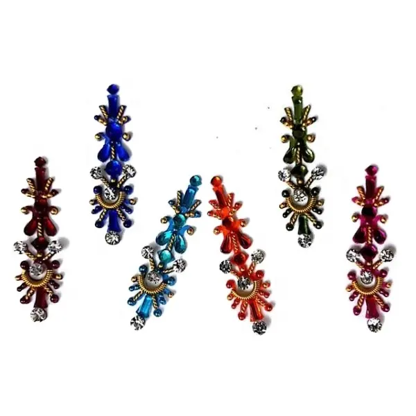 Colourful Best Selling Indian Jewelry Bindi Skin Friendly Leaf Pattern Fancy Stylish Gemstone Beaded Handmade Adhesive Stickers