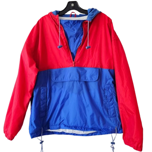 Veste coupe-vent unisexe à blocs de couleur rouge et bleu, à capuche, pull-over, imperméable, coupe-vent, anorak pour l'extérieur - Product Image 1