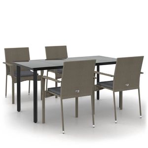 Ensemble de salle à manger de jardin en rotin PE noir et gris avec verre trempé en acier - Product Image 2