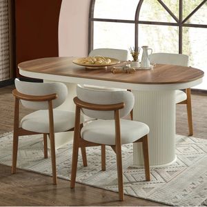 Ensemble de salle à manger moderne de luxe en teck massif, style nordique, 6 chaises, table ovale, mobilier contemporain pour villa, maison, cuisine - Product Image 1