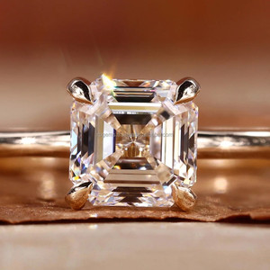 Anillo de compromiso y boda de oro rosa personalizado RB Gems con moissanita cultivada en laboratorio de corte brillante certificada por IGI, estilo religioso con engaste de puntas. - Product Image 3