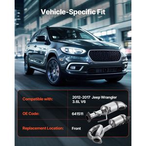 Set di 2 Convertitori Catalitici Anteriori per Jeep Wrangler 3.6L V6 2012-2017, Compatibili con OE 641511, in Acciaio Inox - Product Image 2